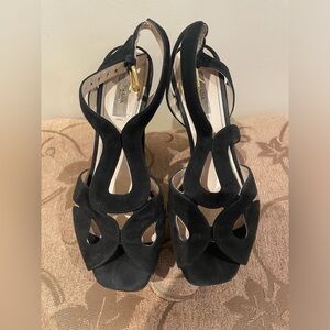 Prada Black Suede T-Strap Sandals Size 37